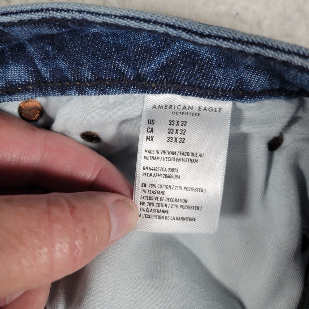 American Eagle Jeans Mens 33x32 Blue Straight Leg Stretch Whiskered Denim - Picture 8 of 15